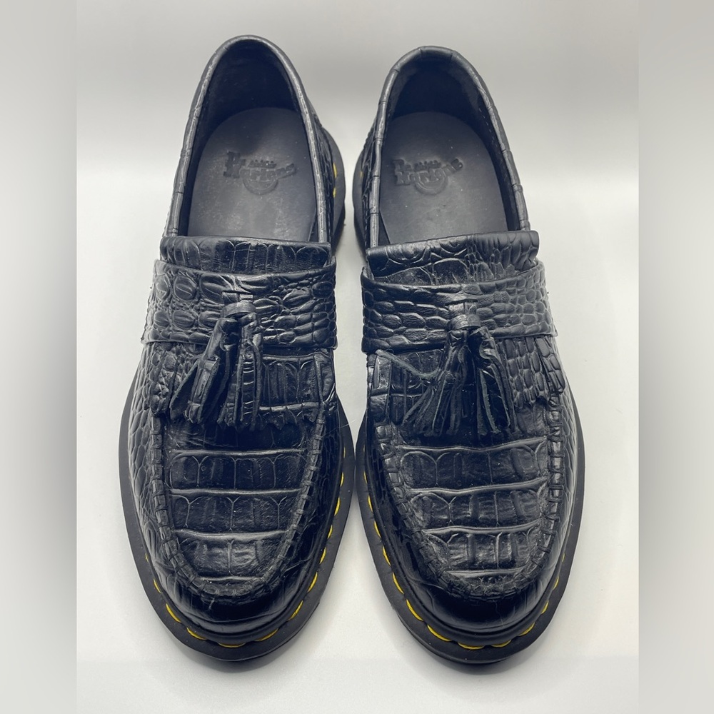 Dr. Martens Adrian Black Croc-Embossed Loafers